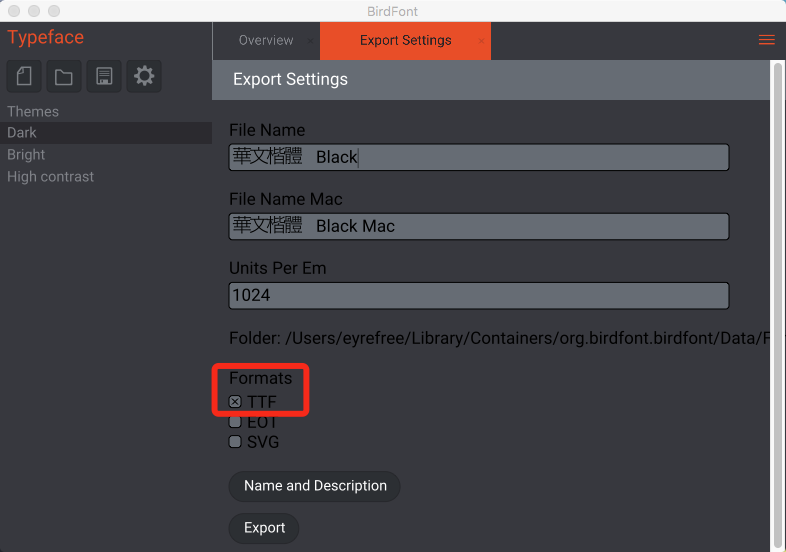 Export Settings